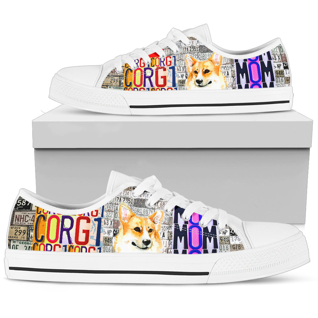 Pembroke Welsh Corgi Mom - Women’s Low Top Shoes White