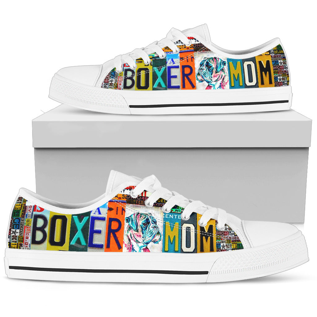 Boxer Dog Mom - Women’s Low Top Shoes White