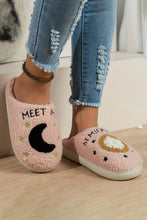 Load image into Gallery viewer, Light Pink Moon &amp; Clock Pattern Fuzzy Home Slippers
