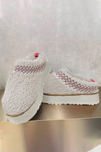 Load image into Gallery viewer, White Embroidered Sherpa Plush Thick Sole Winter Slippers
