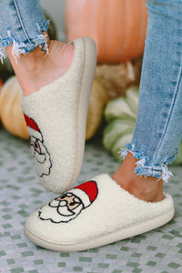 White Christmas Santa Clause Graphic Plush Slippers