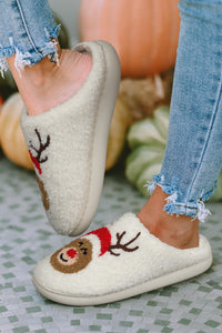 White Christmas Deer Home Indoor Plush Slippers