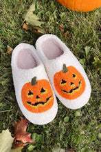 Load image into Gallery viewer, White Halloween Pumpkin Print Plush Slippers (Runs Small, Size Up)
