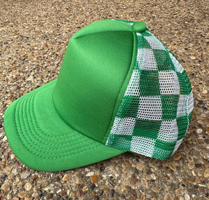 **SALE** RTS Green Checkered Trucker Hat