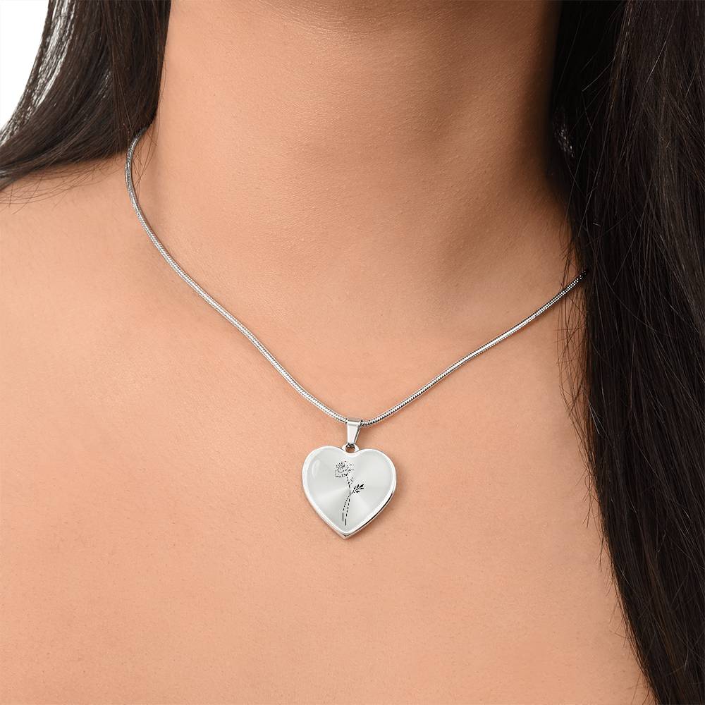 Custom Birth Flower Bouquet Heart Necklace