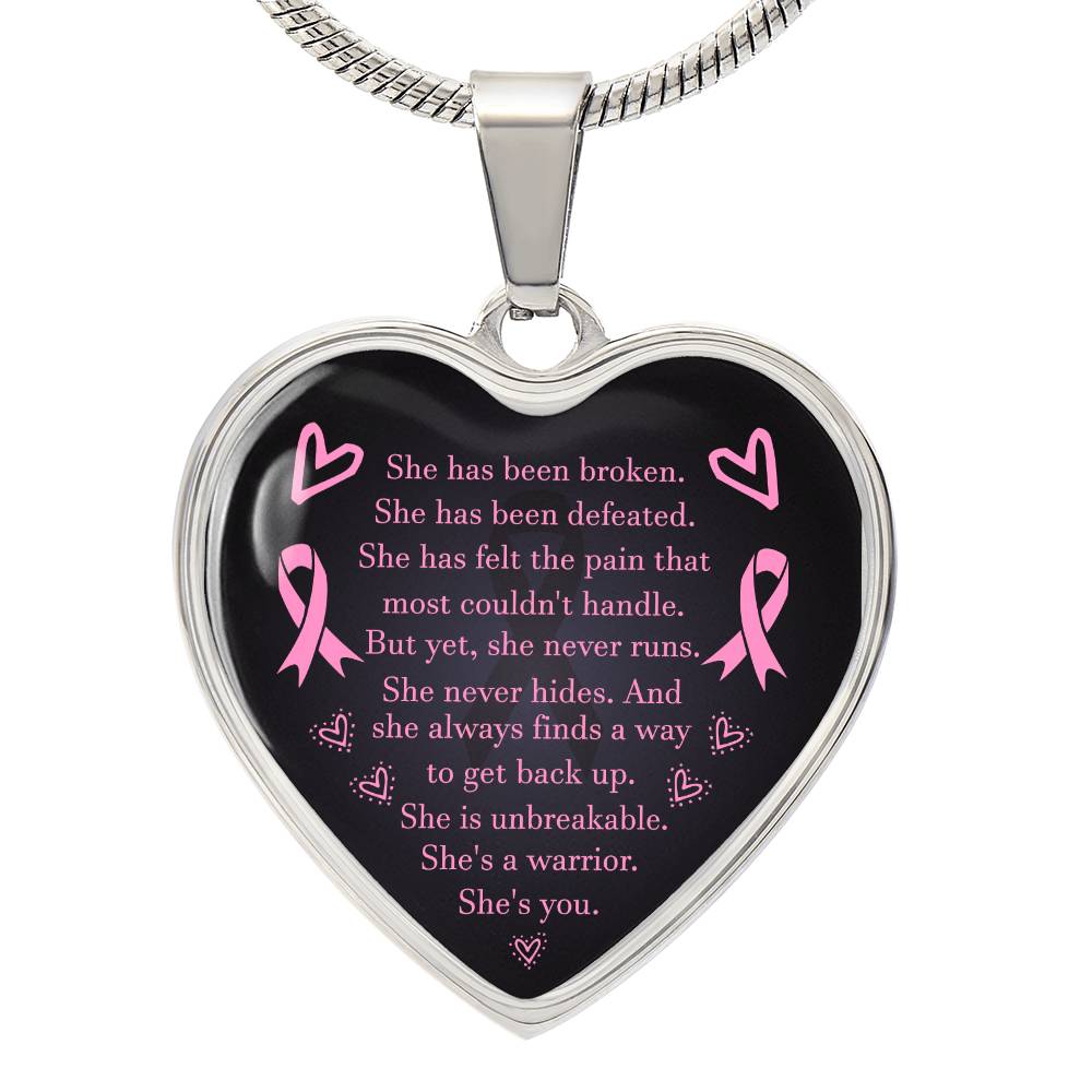 Breast Cancer Awareness Heart Pendant She is a Warrior