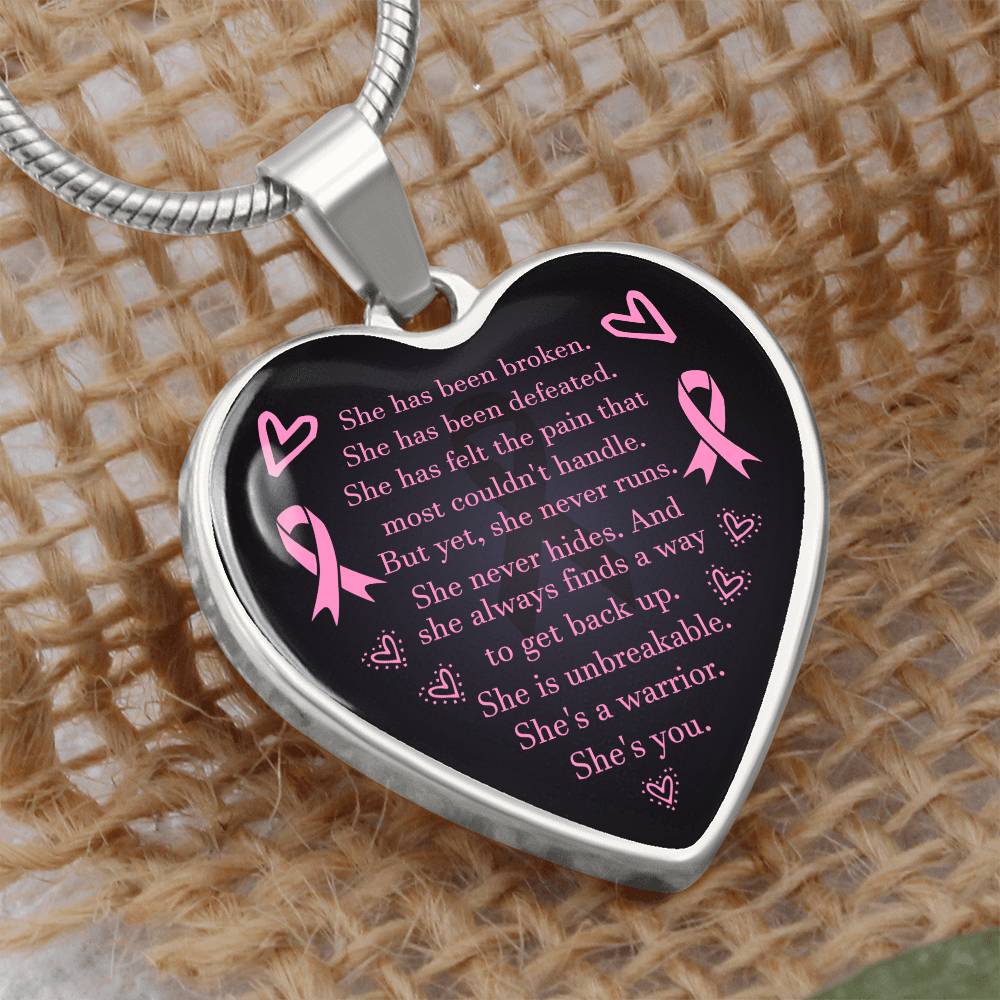 Breast Cancer Awareness Heart Pendant She is a Warrior