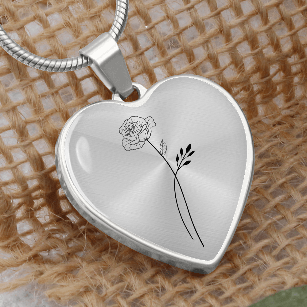 Custom Birth Flower Bouquet Heart Necklace