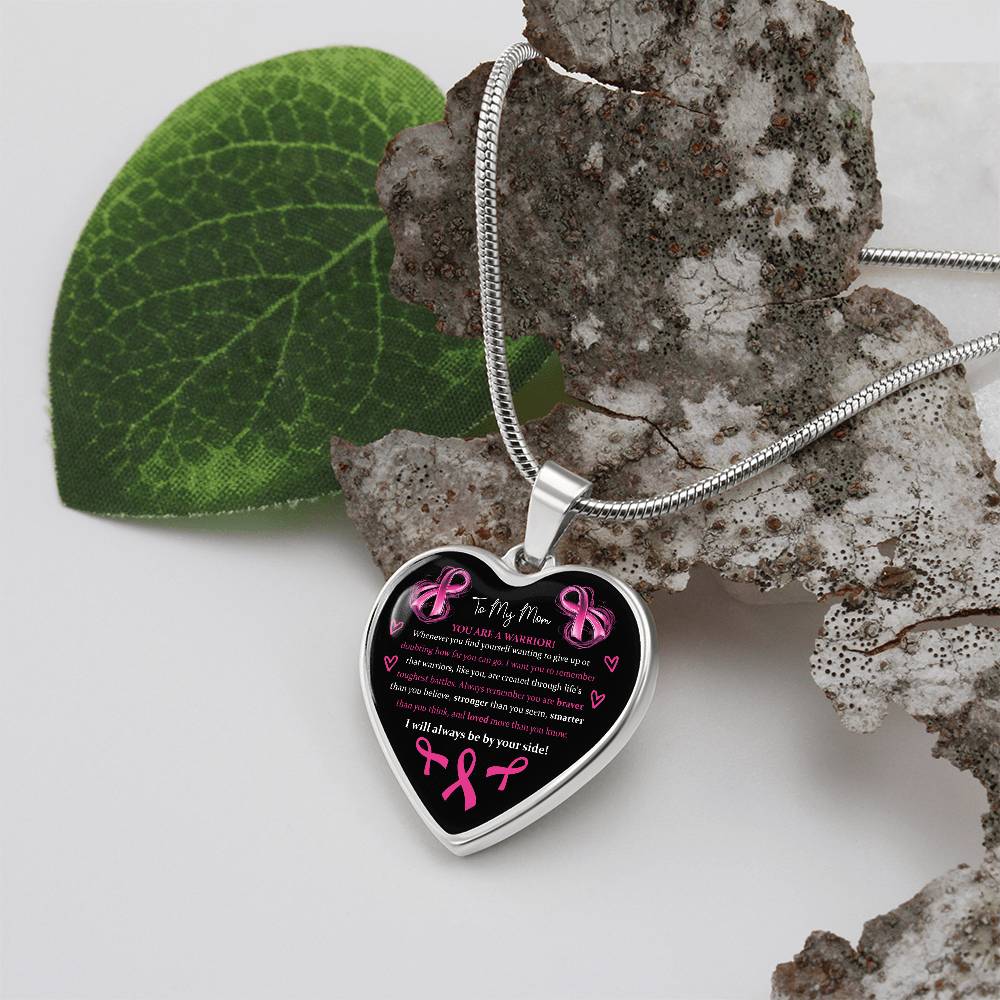 To My Mom Breast Cancer Awareness Support Heart Pendant