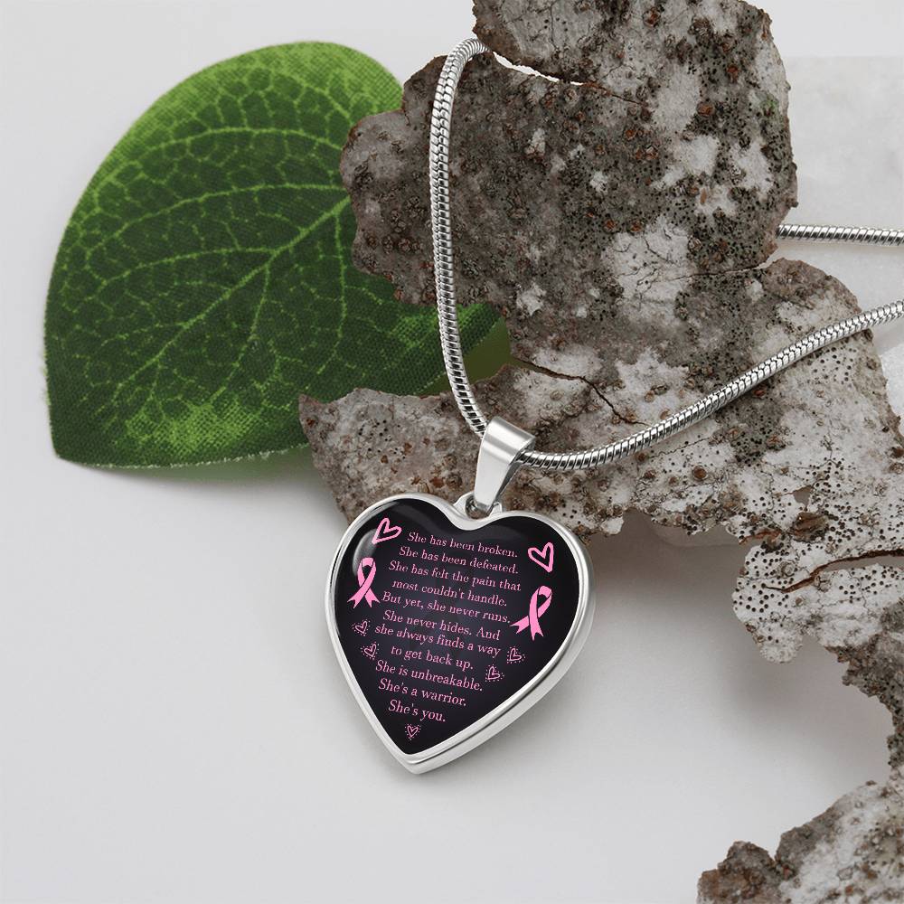 Breast Cancer Awareness Heart Pendant She is a Warrior