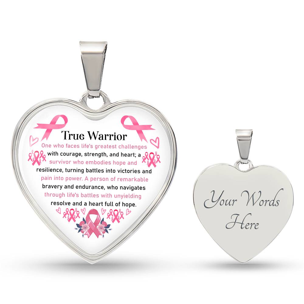 True Warrior Breast Cancer Awareness Support Heart Pendant