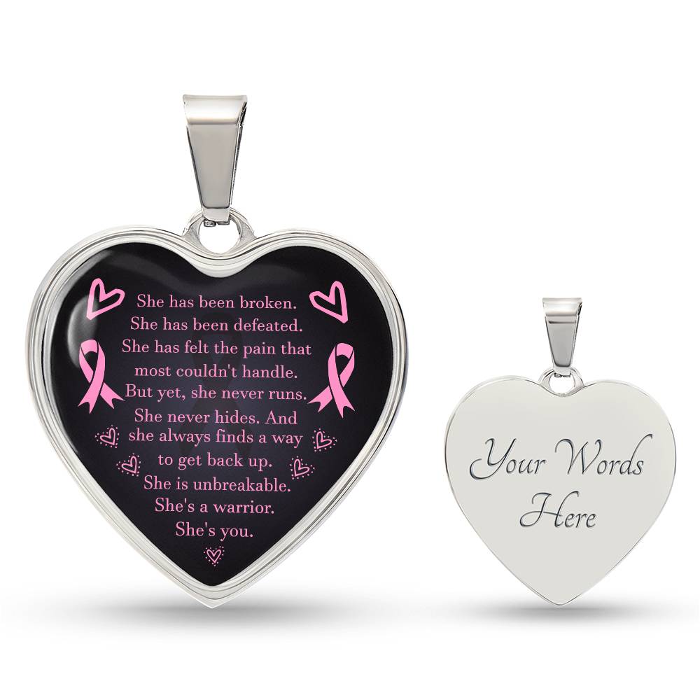 Breast Cancer Awareness Heart Pendant She is a Warrior