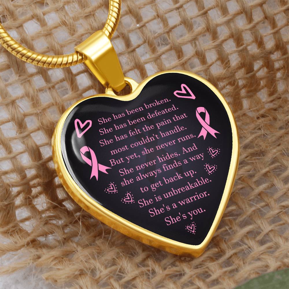 Breast Cancer Awareness Heart Pendant She is a Warrior