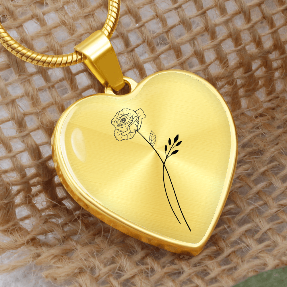 Custom Birth Flower Bouquet Heart Necklace