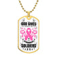 God Gives The Hardest Battles To His Strongest Soldiers Dog Tag Breast Cancer Support Pendant