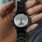 The Tree of Life: Milestone Engraved Black Chronograph Watch with Luxury Copper Dial