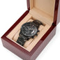 The Tree of Life: Milestone Engraved Black Chronograph Watch with Luxury Copper Dial