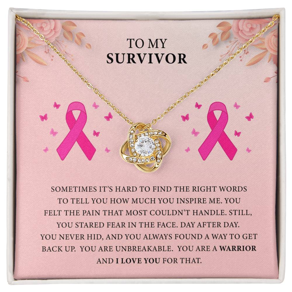 To My SURIVOR Inspirational Breast Cancer Awareness Support Love Knot Necklace