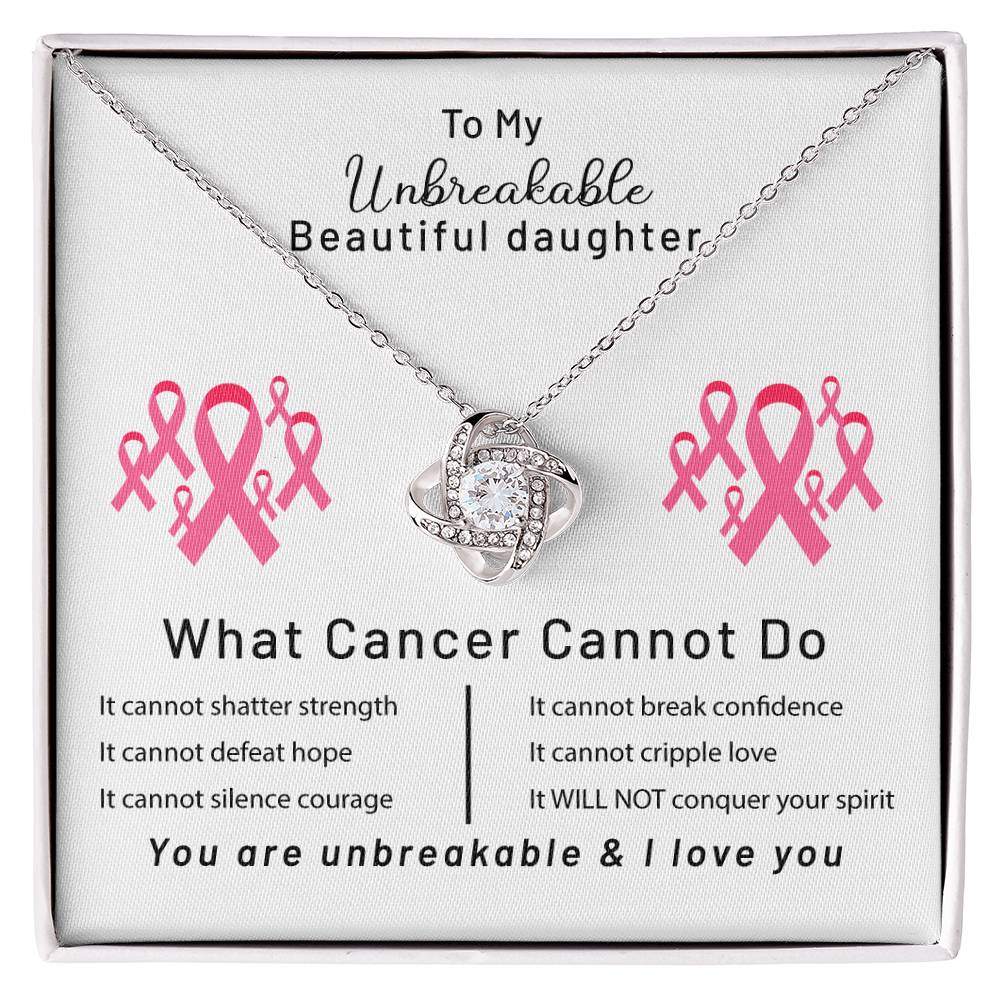 To My UNBREAKABLE Beautiful Daughter Breast Cancer Awareness Support Love Knot Necklace