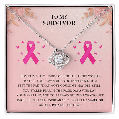 To My SURIVOR Inspirational Breast Cancer Awareness Support Love Knot Necklace