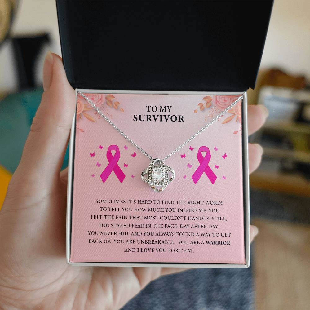 To My SURIVOR Inspirational Breast Cancer Awareness Support Love Knot Necklace