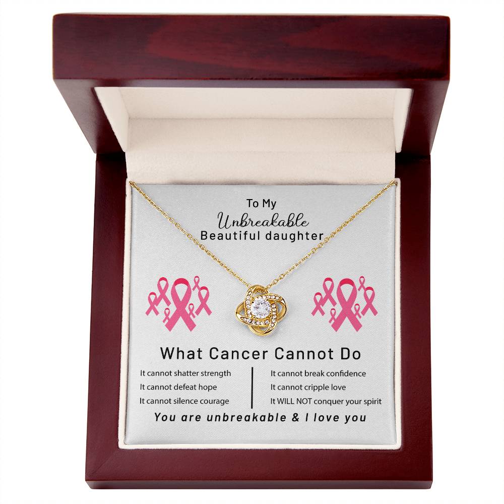 To My UNBREAKABLE Beautiful Daughter Breast Cancer Awareness Support Love Knot Necklace