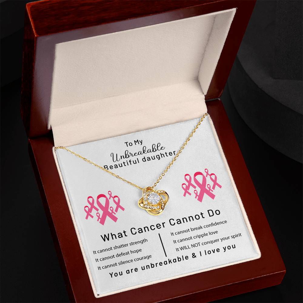 To My UNBREAKABLE Beautiful Daughter Breast Cancer Awareness Support Love Knot Necklace