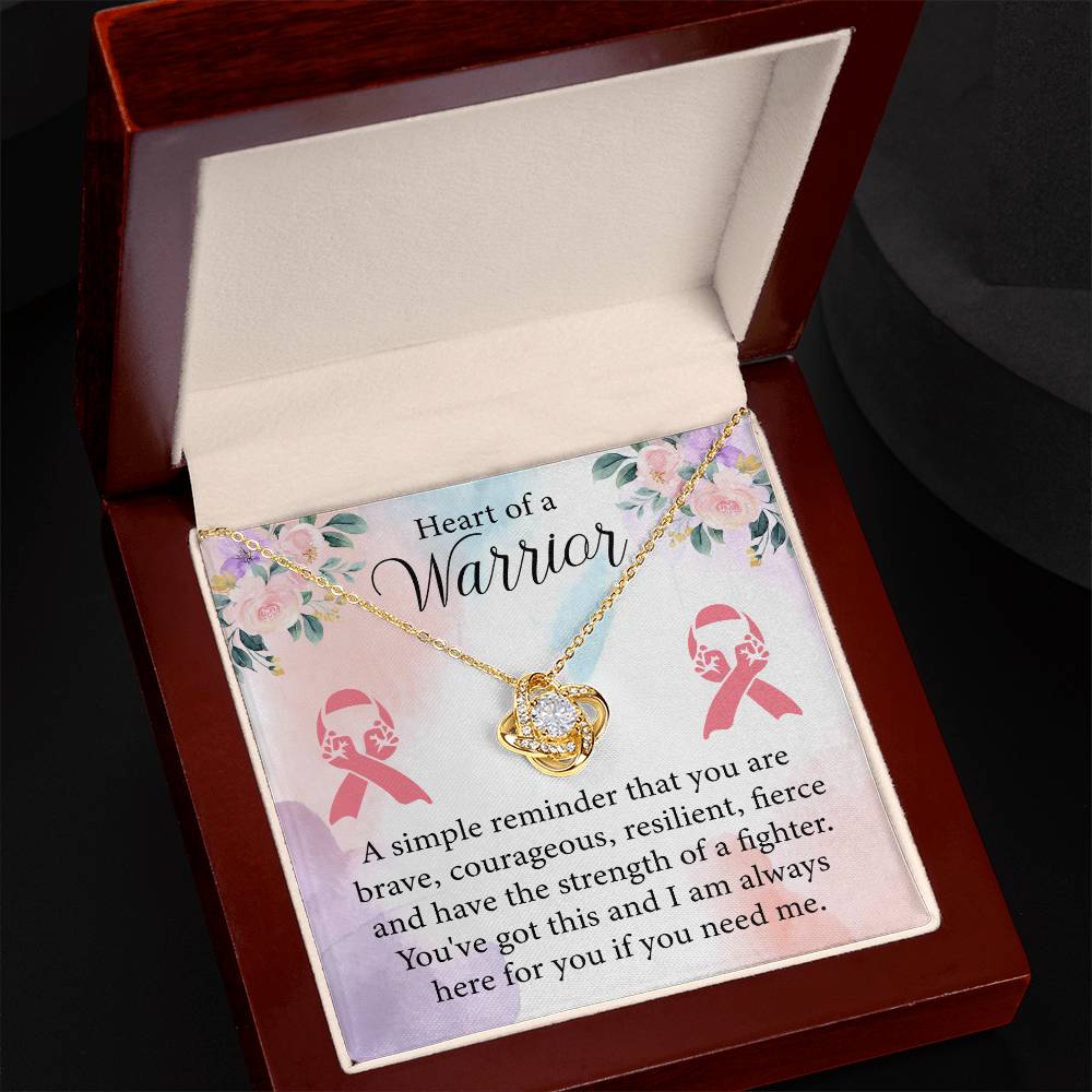 You Have a Heart of a Warrior Breast Cancer Awareness Support Love Knot Necklace