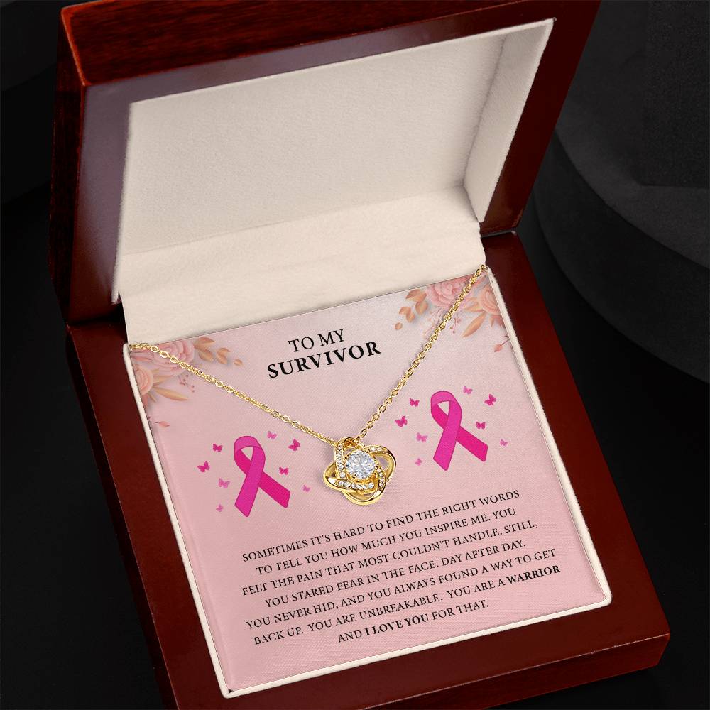 To My SURIVOR Inspirational Breast Cancer Awareness Support Love Knot Necklace