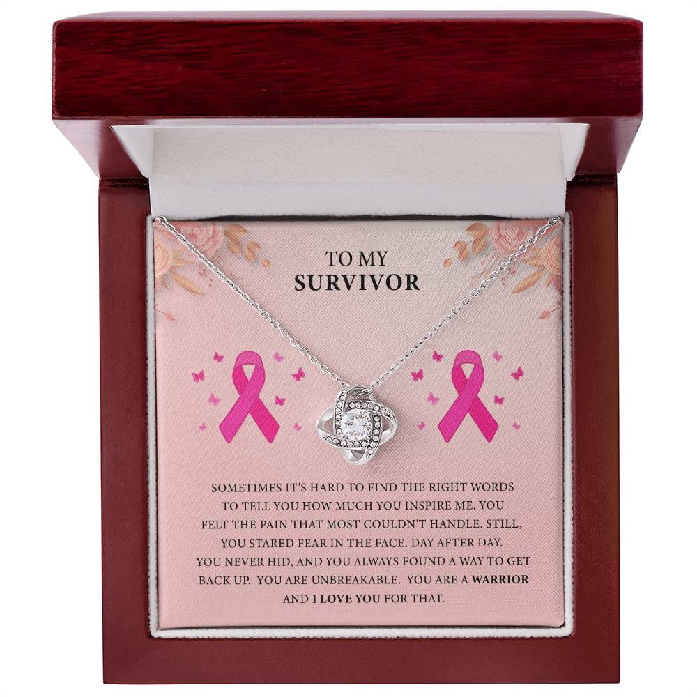 To My SURIVOR Inspirational Breast Cancer Awareness Support Love Knot Necklace