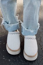 Load image into Gallery viewer, White Embroidered Sherpa Plush Thick Sole Winter Slippers
