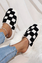 Load image into Gallery viewer, Black Checkered Print Fuzzy Slip On Winter Slippers
