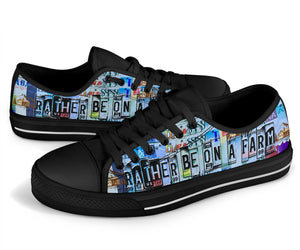 Rather Be On A Farm - Unisex Low Top Shoes Black