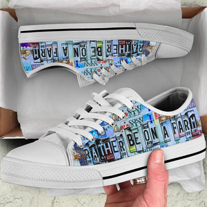 Rather Be On A Farm - Unisex Low Top Shoes White